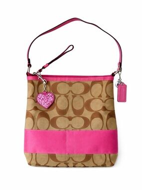 F13674 Vintage Soho Coach Pink Striped Signature C Jacquard Shoulder Bag